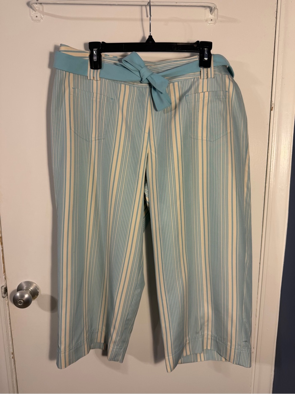 Tommy Bahama Light Blue & Cream Striped Wide-Leg Pants with Tie Belt size 16